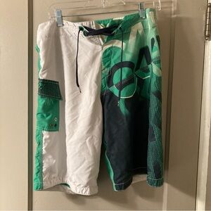 Oakley Green and White Board Shorts